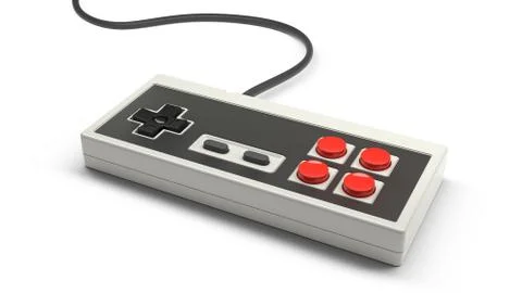 Retro computer gaming controller joystick on a white background Stock Photos