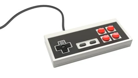 Retro computer gaming controller joystick on a white background Stockfoto's