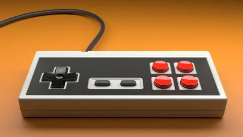 Retro computer gaming controller joystick on a orange background 스톡 사진