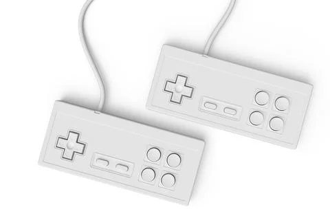 Retro computer gaming controllers joystick on monochrome white background. Illustrazione stock