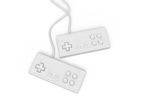 Retro computer gaming controllers joystick on monochrome white background. Stock Illustration