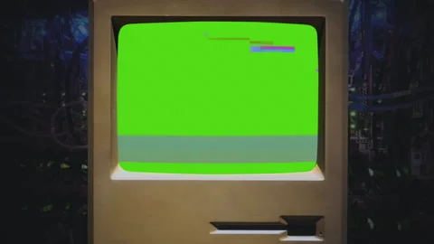 Retro Computer Glitch Green Screen Old Desktop PC Zoom In Stock Footage 253310628