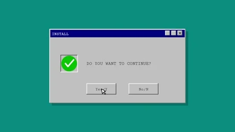 Retro Computer Install Dialog Box Interface with Mouse Cursor Stock Footage 348254980