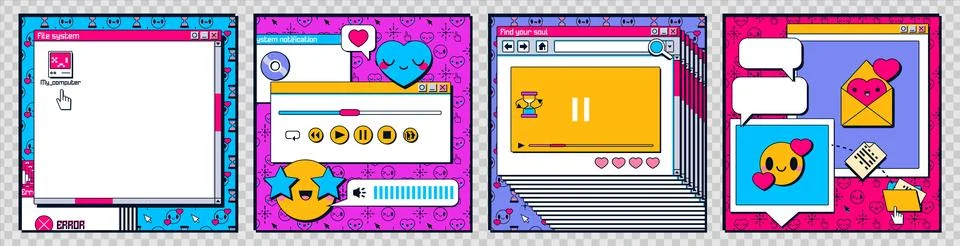 Retro computer interface, social media posts Stock Illustration
