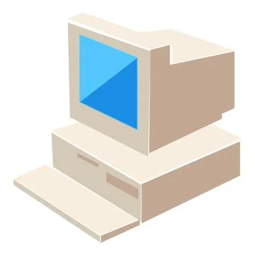 Retro computer with keyboard and CRT monitor. 80s nostalgia vector illustra.. Stock Illustration