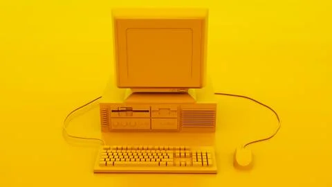 Retro Computer Keyboard and Mouse. 3d illustration Stock Illustration