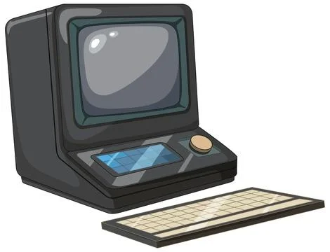 Retro Computer with Keyboard Illustration 스톡 일러스트