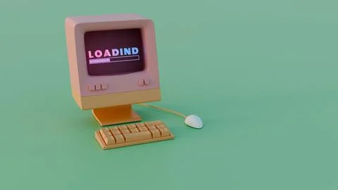 Retro Computer Loading Animation: Vibrant Neon Typography and Dynamic Progres Illustrazione stock