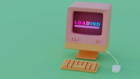 Retro Computer Loading Animation: Vibrant Neon Typography and Dynamic Progres Stock-Illustration