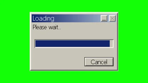 Retro computer loading progress window animation Stockbeeldmateriaal 330288621