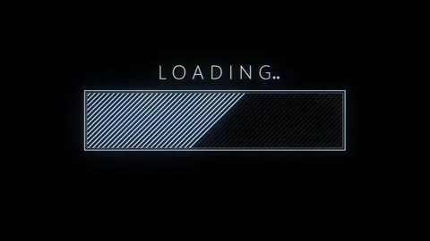 Retro computer loading screen visual glitch text, outlined progress box, diagona Stock Footage 340527878