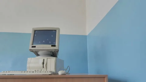 Retro Computer Machine On The Desk  Stock Footage 126588072