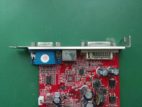 Retro computer motherboard with microcircuits Stockfoto's