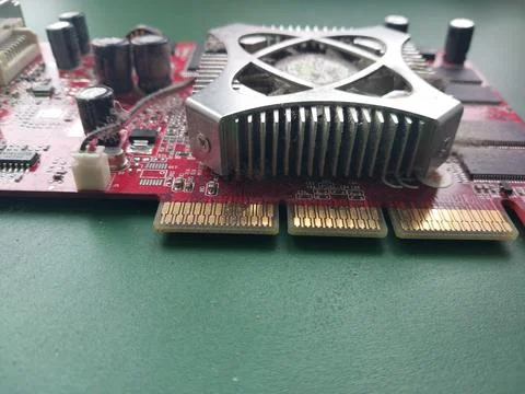 Retro computer motherboard with microcircuits Stock Photos