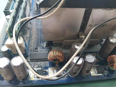 Retro computer motherboard with microcircuits Stock-Fotos