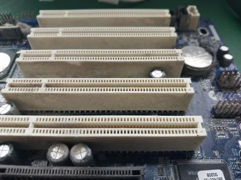 Retro computer motherboard with microcircuits Stock-Fotos