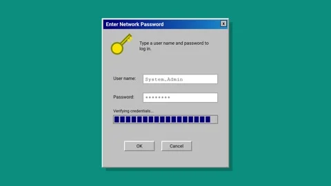 Retro Computer Network Login Interface Animation with Password Authentication Vídeos de archivo 347243899