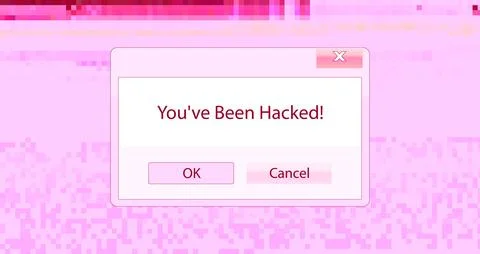Retro Computer Pop-up Dialog Box with Youve Been Hacked Warning Message on Pink Stock Illustration