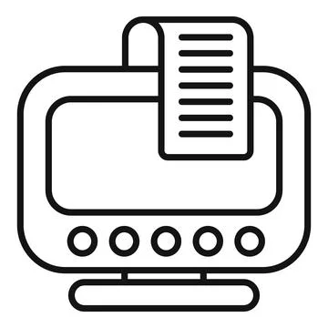 Retro computer printing a document line icon, digital technology concept Stock Illustration
