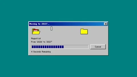Retro computer progress dialog countdown to Happy New Year 2027 Stock Footage 348047208