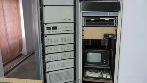 Retro Computer In Research Center. Old Computer Technology Stock Footage 121664509