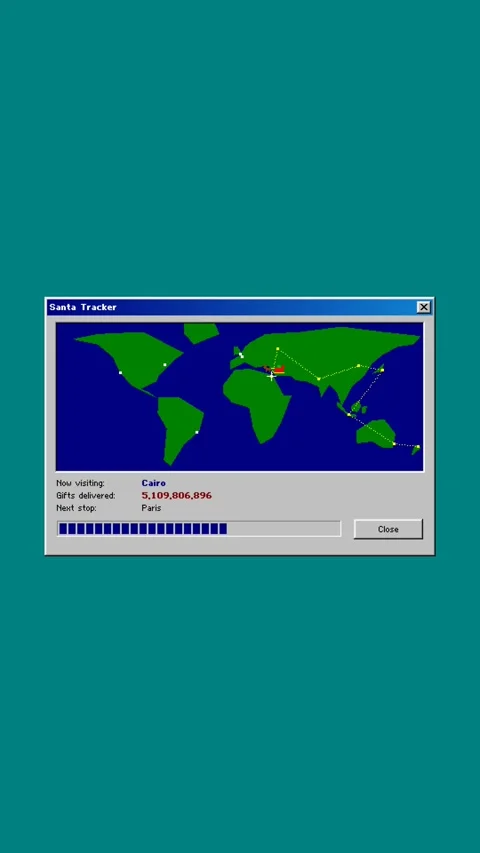 Retro computer Santa tracker world map then Merry Christmas for mobile stories Stock Footage 348047232