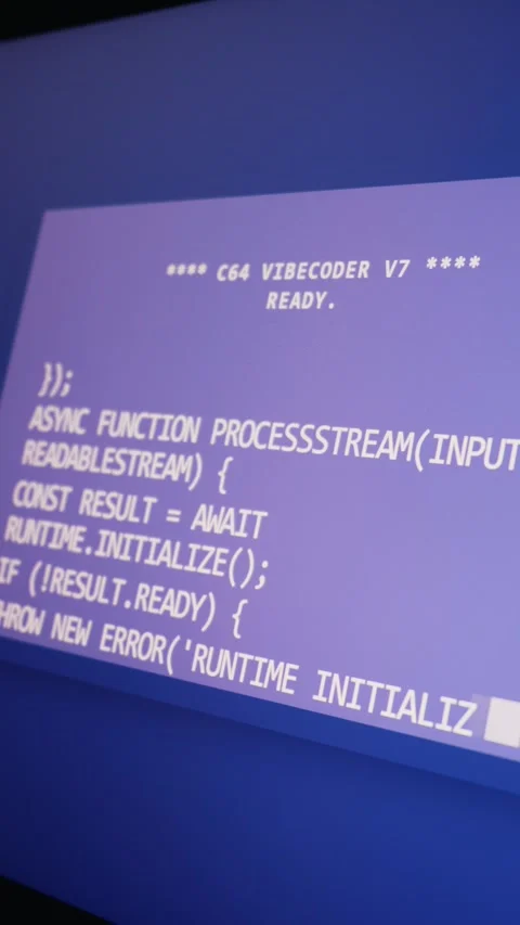 Retro Computer Screen Displaying Vibe Coding Interface with Programming Code 스톡 동영상 334731688