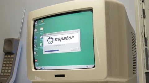 Retro Computer Screen With Napster Illigal Music Downloading Stock Footage 214066713