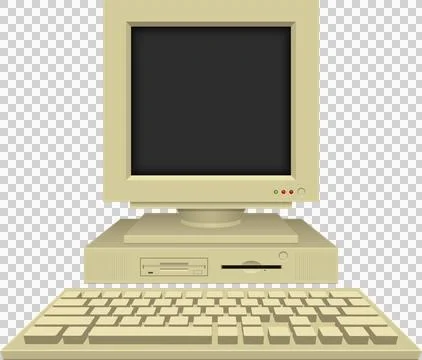 Retro computer setup featuring a monitor, computer tower, and keyboard in a.. 스톡 일러스트