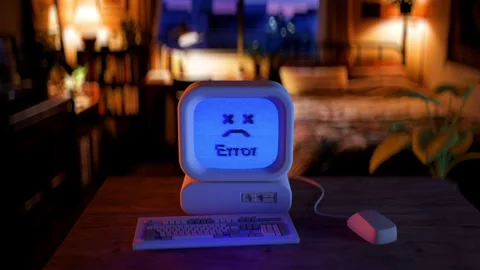 Retro Computer Showing Error Message 3D render seamless loop animation Stock Footage 322102743