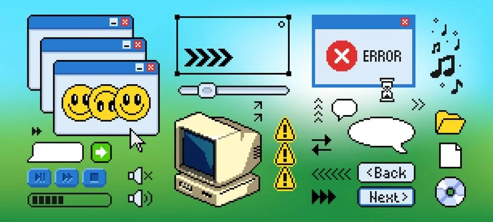 Retro computer software interface design Stock Illustration