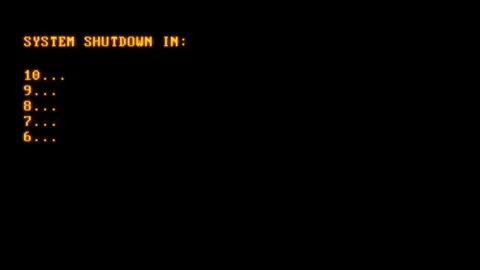 Retro Computer System Shutdown Countdown Timer Animation with Orange Text a.. Stock Footage 311117420