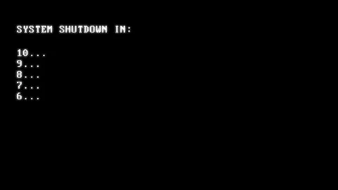 Retro Computer System Shutdown Countdown Timer Animation with White Text an.. Stock Footage 314379246