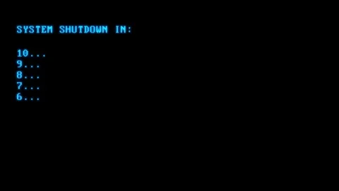 Retro Computer System Shutdown Countdown Timer Animation with Blue Text Stock Footage 315179422