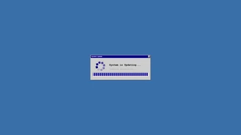 Retro computer system update progress bar loading on blue screen Stock Footage 346806541