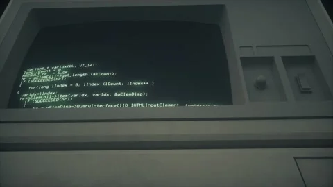 Retro Computer Terminal Displaying Vintage Programming Code in Dark Moody Scene Stock Footage 313236007