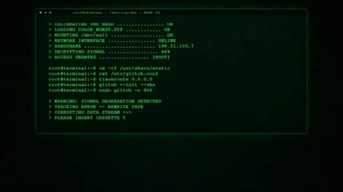 Retro Computer Terminal Screen Displaying Green Scrolling Code and System Boot Stock Footage 345750806