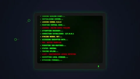 Retro Computer Terminal Screen Displaying Code and Data Stock Footage 348792016