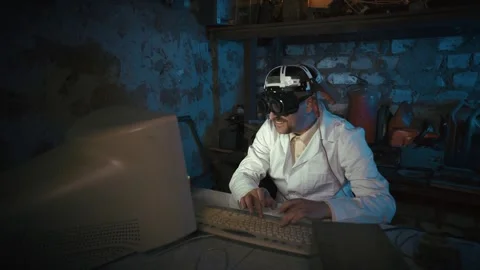Retro Computer Workspace in Basement Workshop Stock Footage 340483552