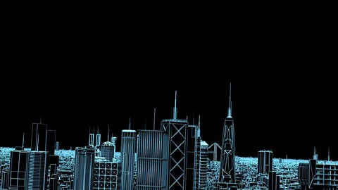 Retro Computerized Blue Wire frame City HD 24 FPS 動画素材 124758540