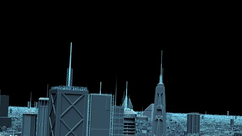 Retro Computerized Blue Wire frame City 4K 24 FPS 動画素材 124758543