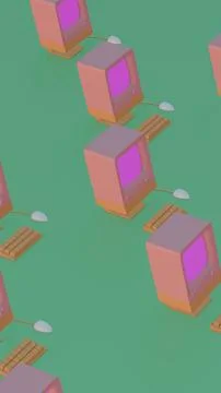 Retro Computers in Repetition: A Nostalgic Digital Landscape Stock Illustration