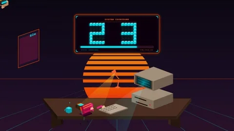 Retro Computing and Digital Countdown, 80S Synthwave Aesthetic 스톡 동영상 341364803