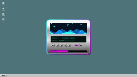 Retro Computing Desktop with a Digital Music Player Displaying an Ambient T.. 動画素材 347341656