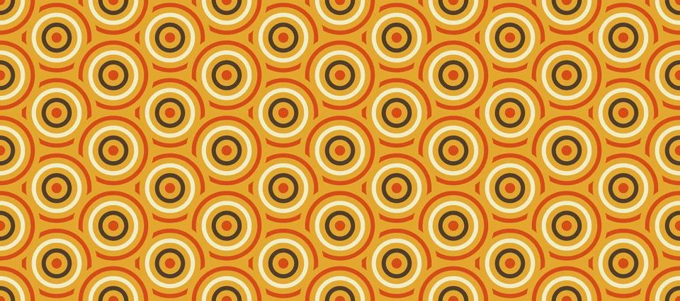 Retro concentric circles seamless pattern. Vintage geometric background in 70s Stock Illustration