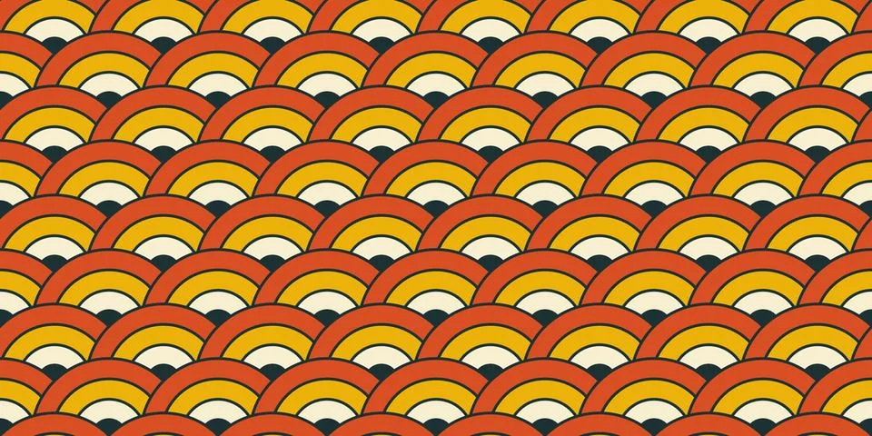Retro concentric semi circles pattern. Oriental arc ornament seamless background Stock Illustration