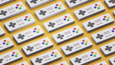 Retro console game controllers repetitive moving pattern, abstract background Stock Footage 129427233