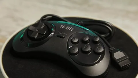 Retro console joystick close-up, camera movement Stockbeeldmateriaal 306149199