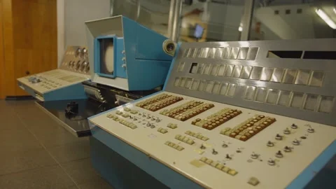 Retro control panel and equipment inside the observatory Stock Footage 310229941