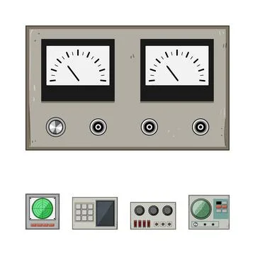 Retro control panel with vintage analog dials and buttons Ilustração Stock